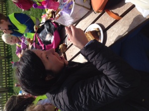 Sarah Hamilton enjoying cake on our trip to Odd's Farm last year
