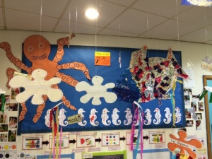 : Our under the sea display including our big sparkly rainbow fish and smiley octopus
